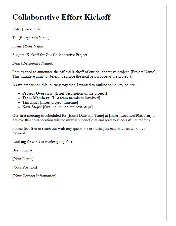 Letter template of collaborative effort kickoff