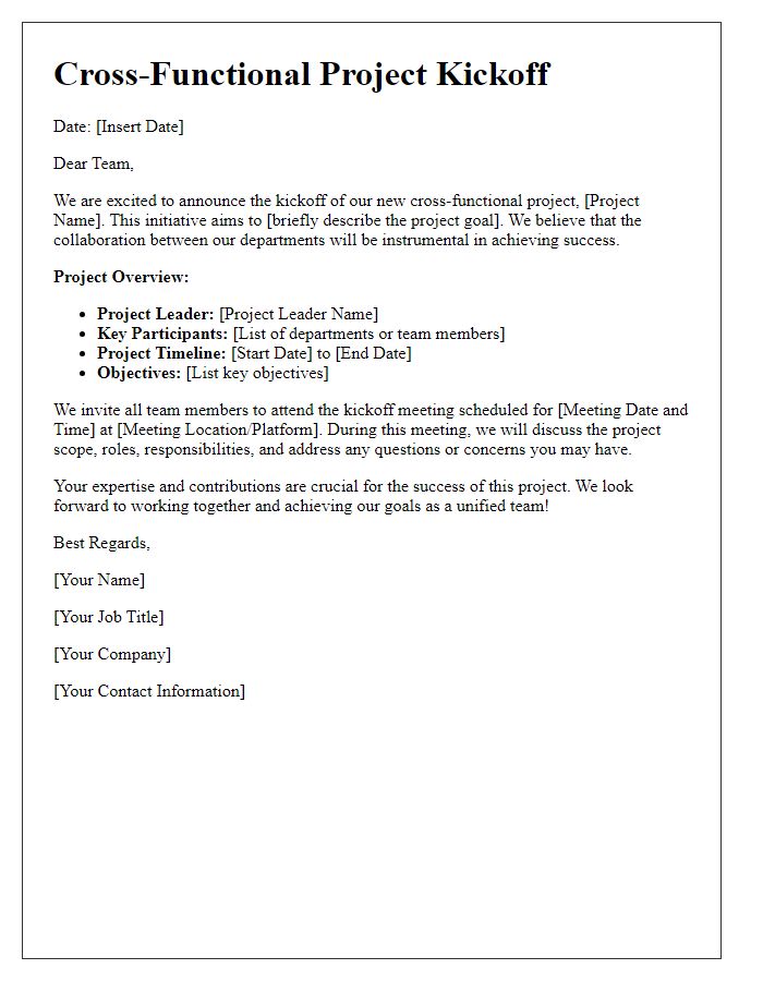 Letter template of cross-functional project kickoff