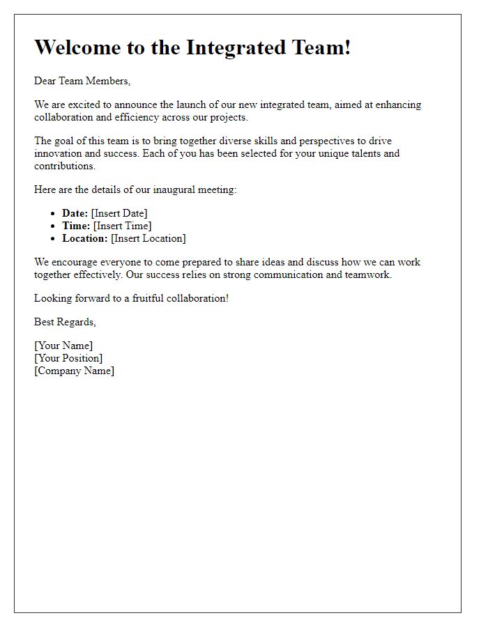 Letter template of integrated team launch