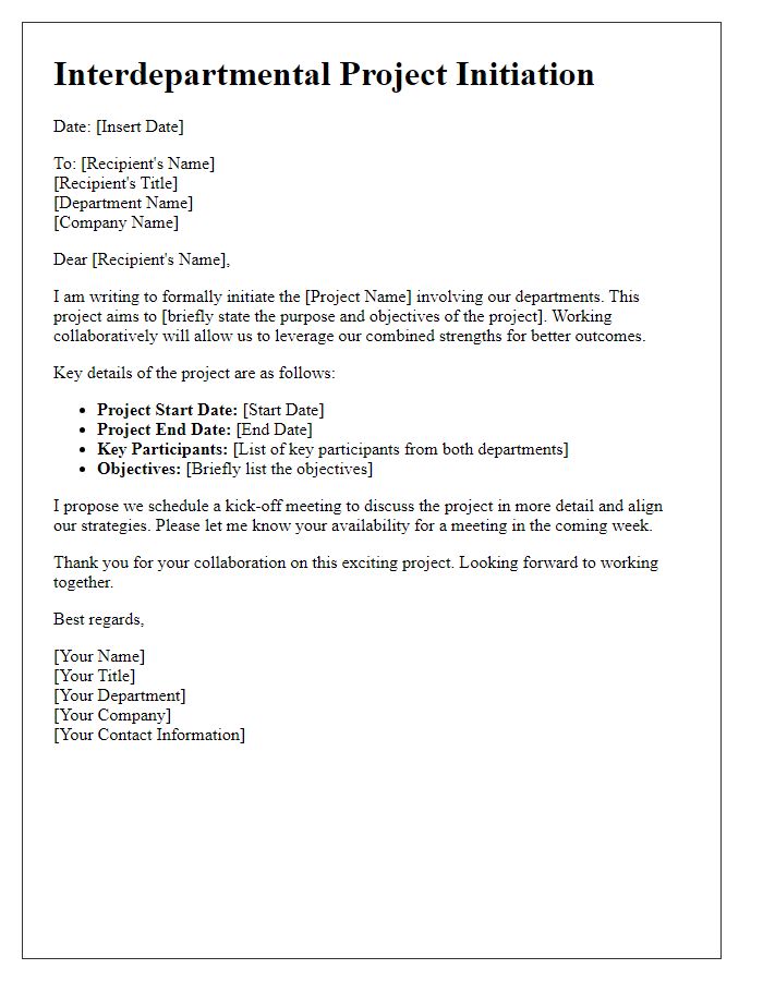 Letter template of interdepartmental project initiation