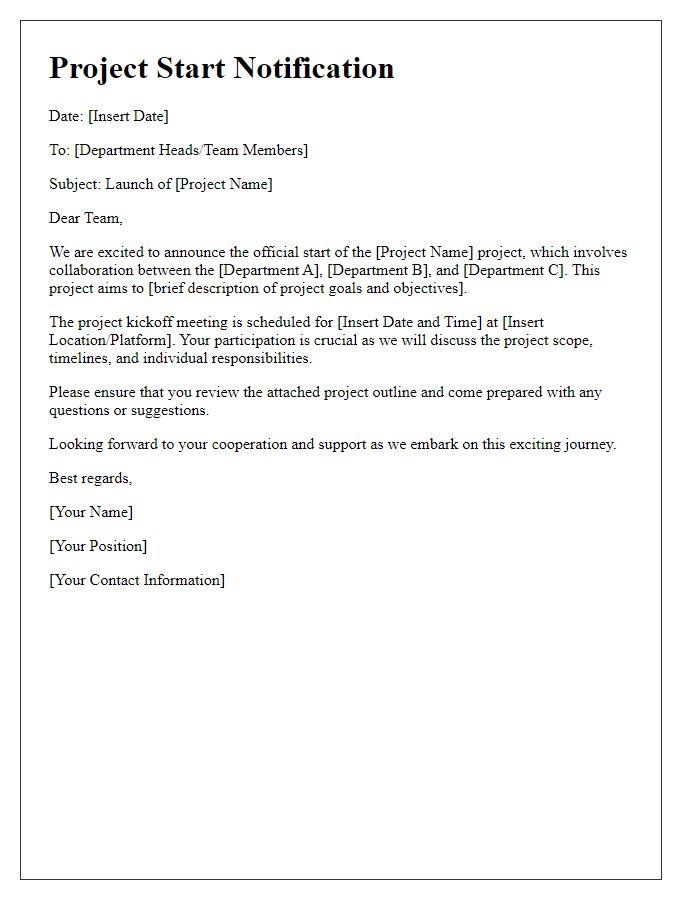 Letter template of multi-departmental project start