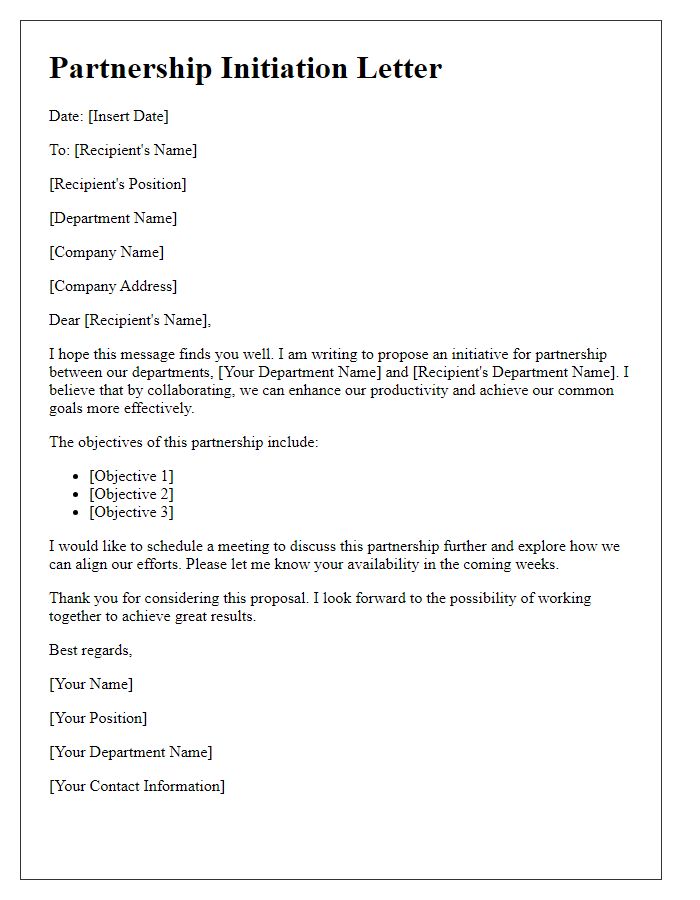 Letter template of partnership across departments initiation