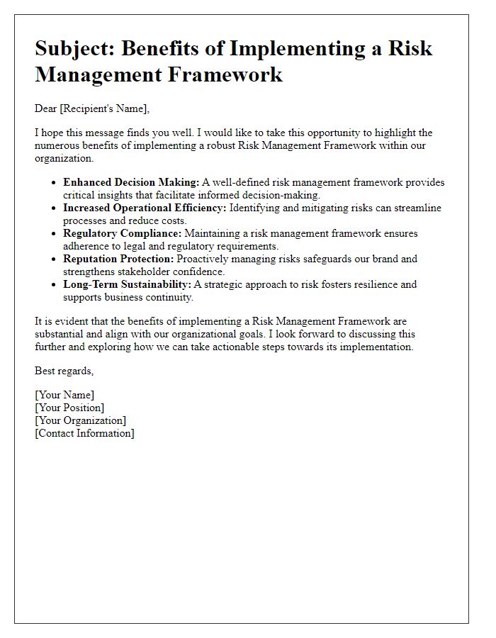 Letter template of risk management framework benefits