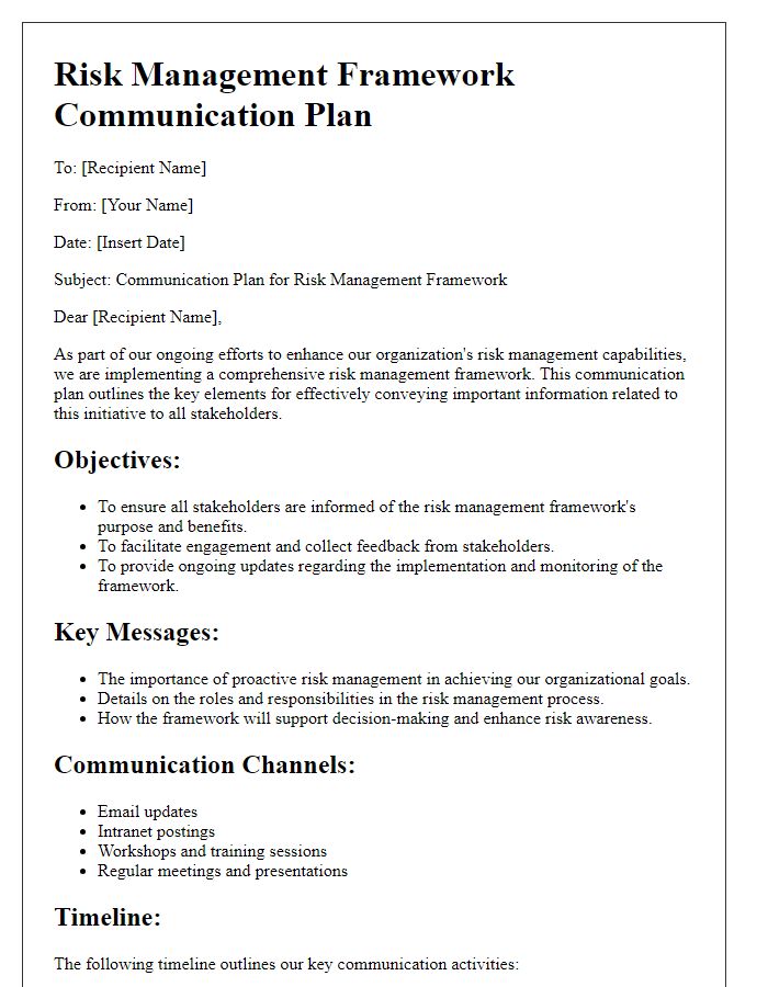 Letter template of risk management framework communication plan