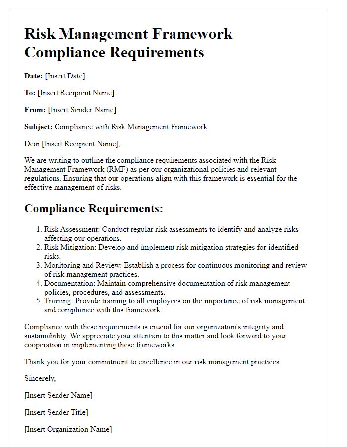 Letter template of risk management framework compliance requirements