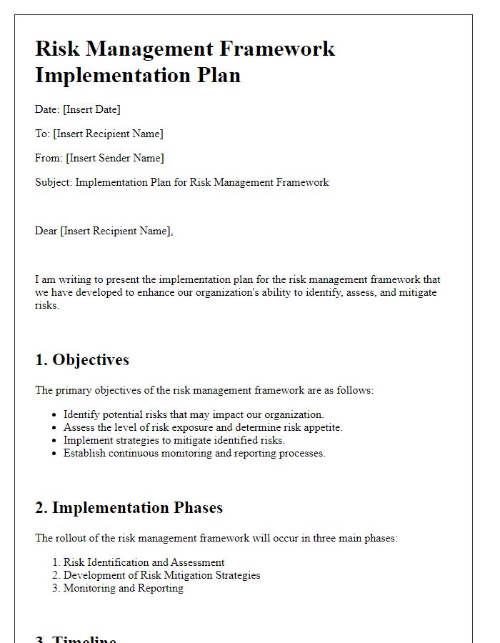 Letter template of risk management framework implementation plan