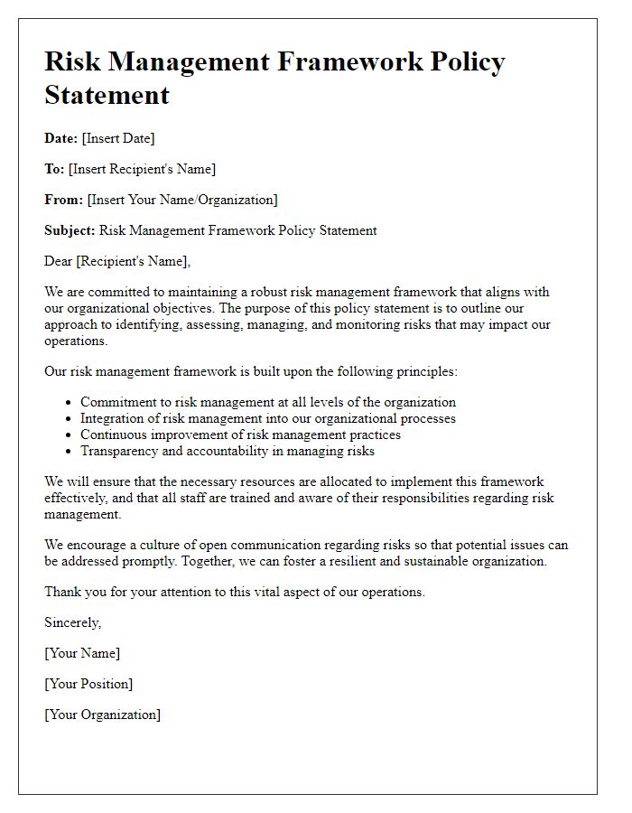 Letter template of risk management framework policy statement