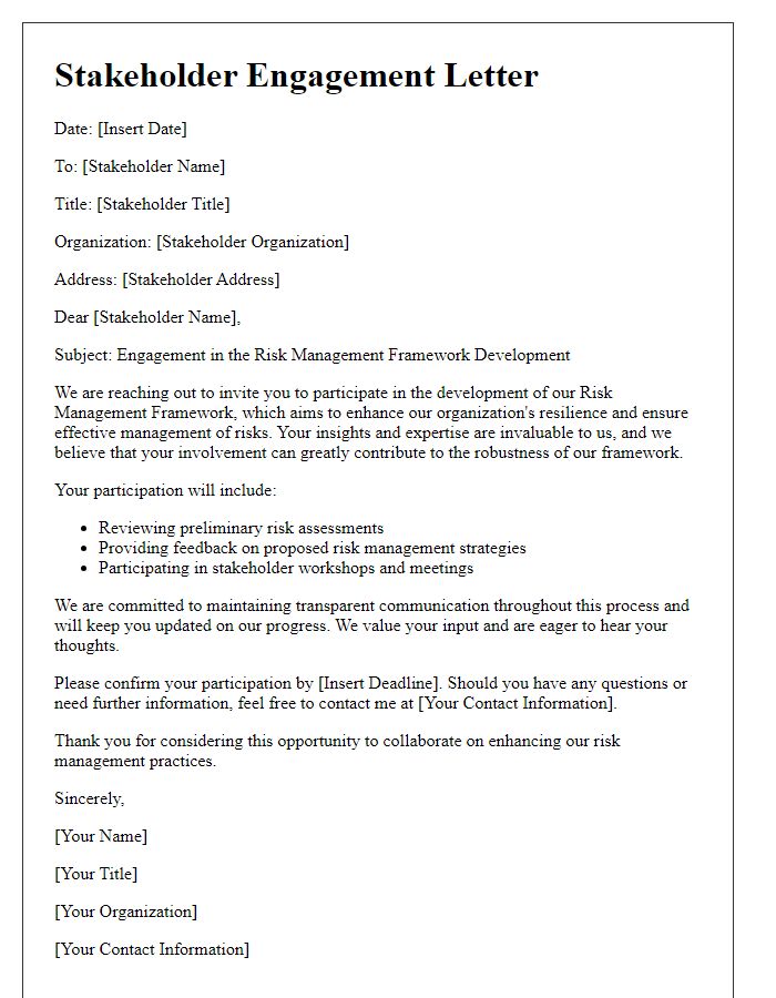 Letter template of risk management framework stakeholder engagement