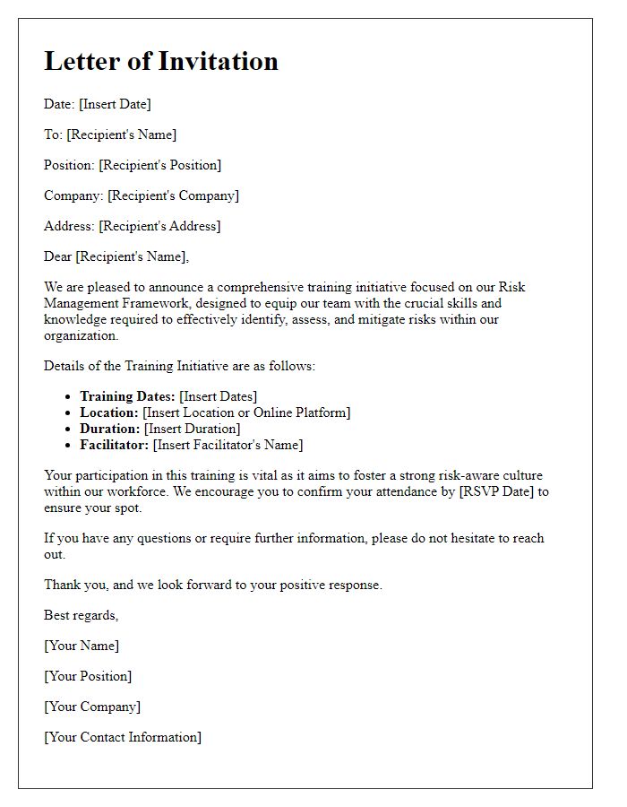Letter template of risk management framework training initiative