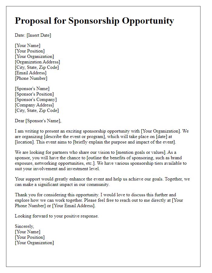 Letter template of sponsorship opportunity proposal.