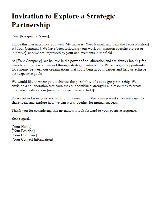 Letter template of strategic partnership invitation.