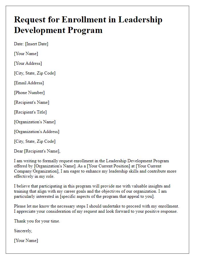 Letter template of request for enrollment in leadership development program