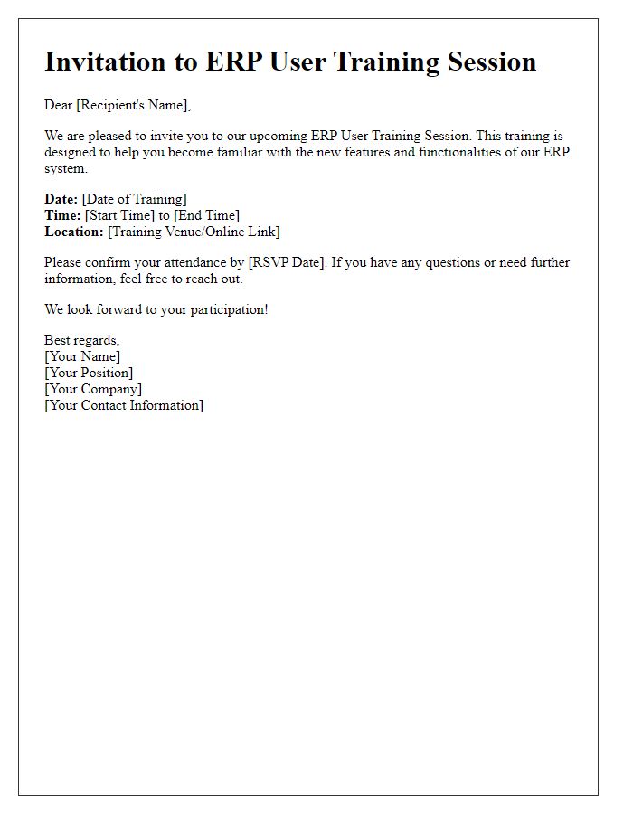 Letter template of ERP user training session invitation