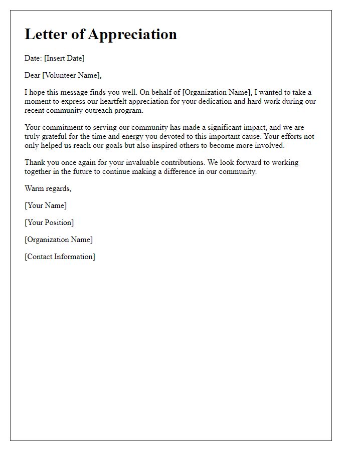 Letter template of appreciation for community outreach volunteers