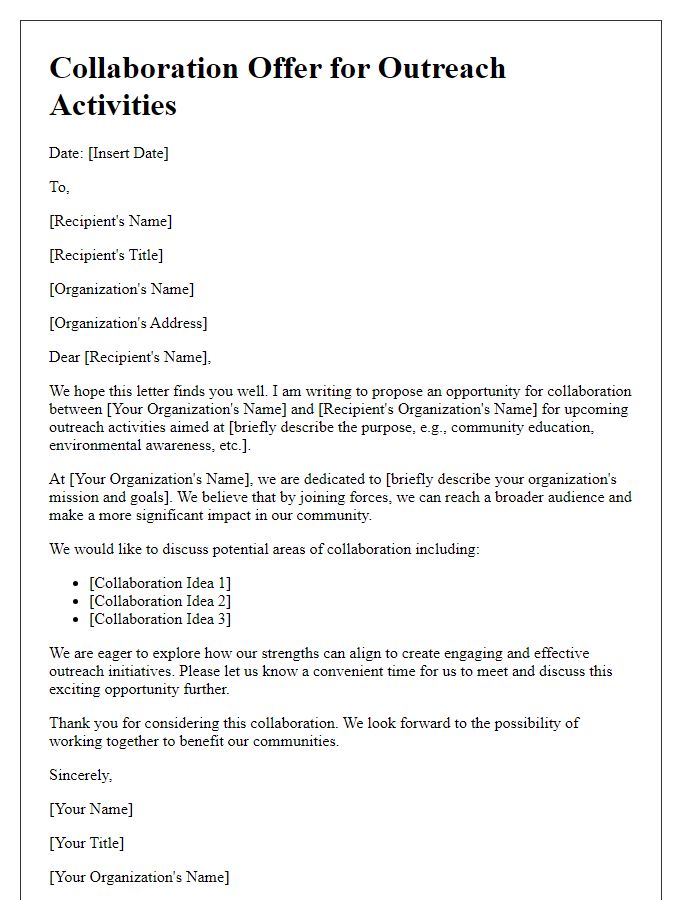 Letter template of collaboration offer for outreach activities