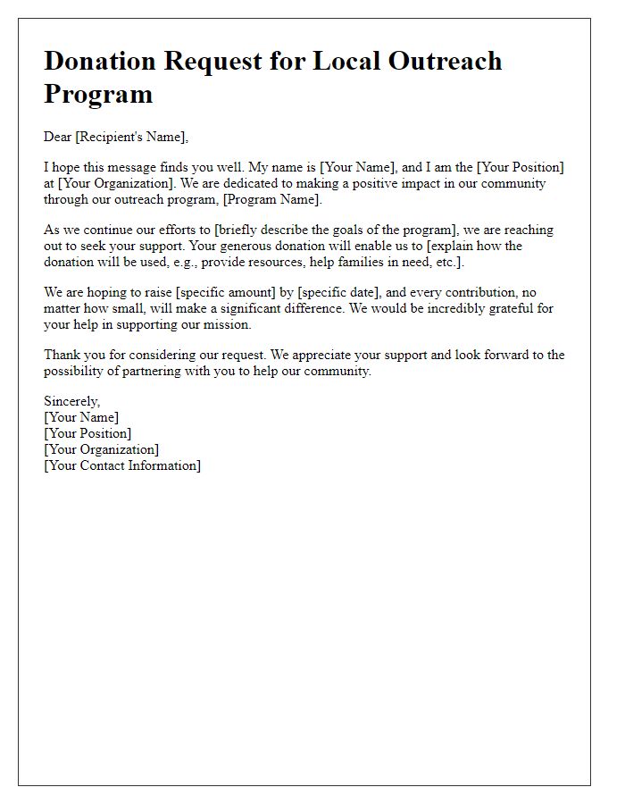 Letter template of donation request for local outreach program