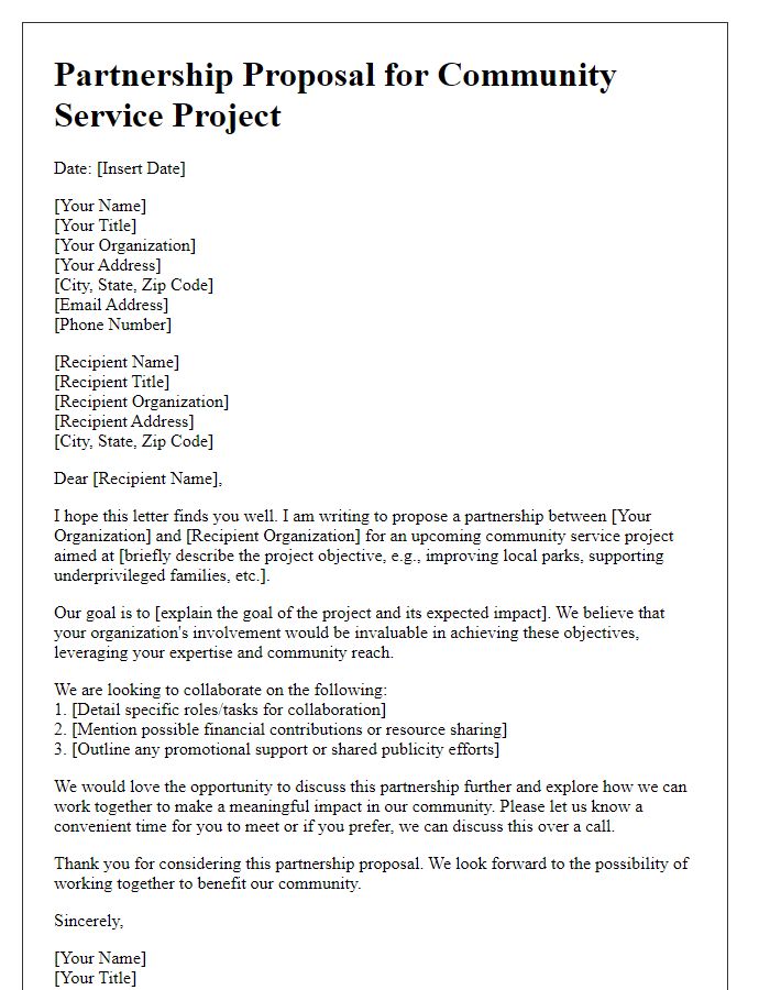 Letter template of partnership proposal for community service project