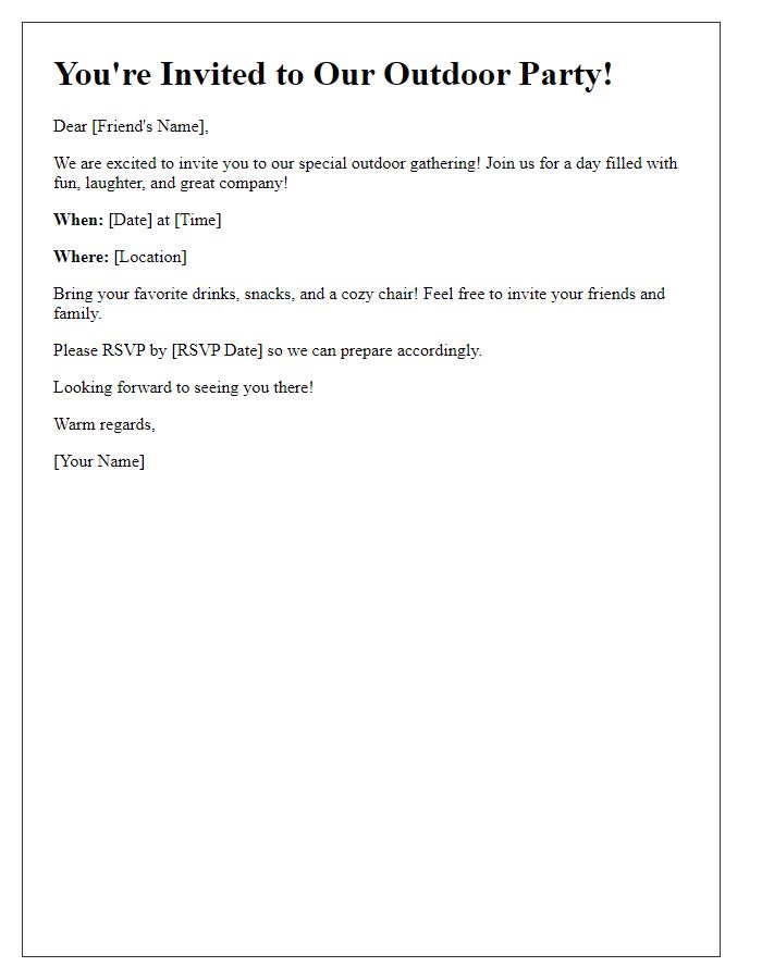 Letter template of social event invitation for an outdoor party