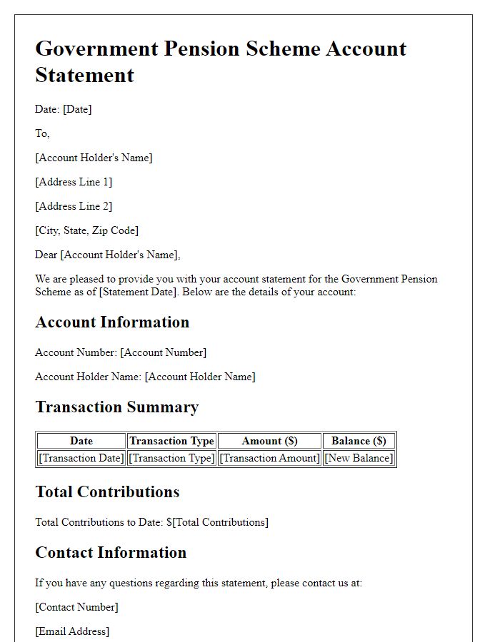 Letter template of government pension scheme account statement