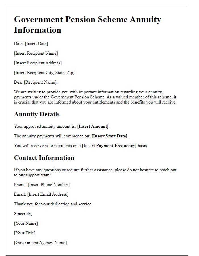 Letter template of government pension scheme annuity information