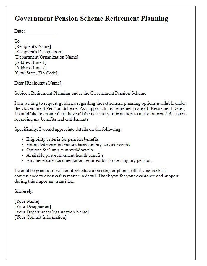 Letter template of government pension scheme retirement planning