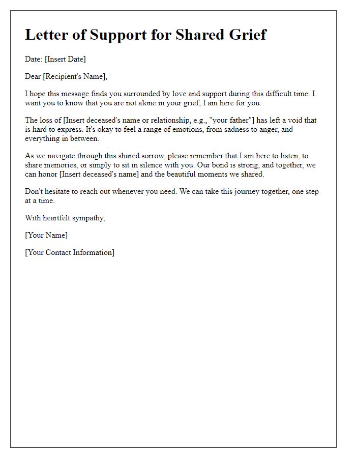 Letter template of support for shared grief.