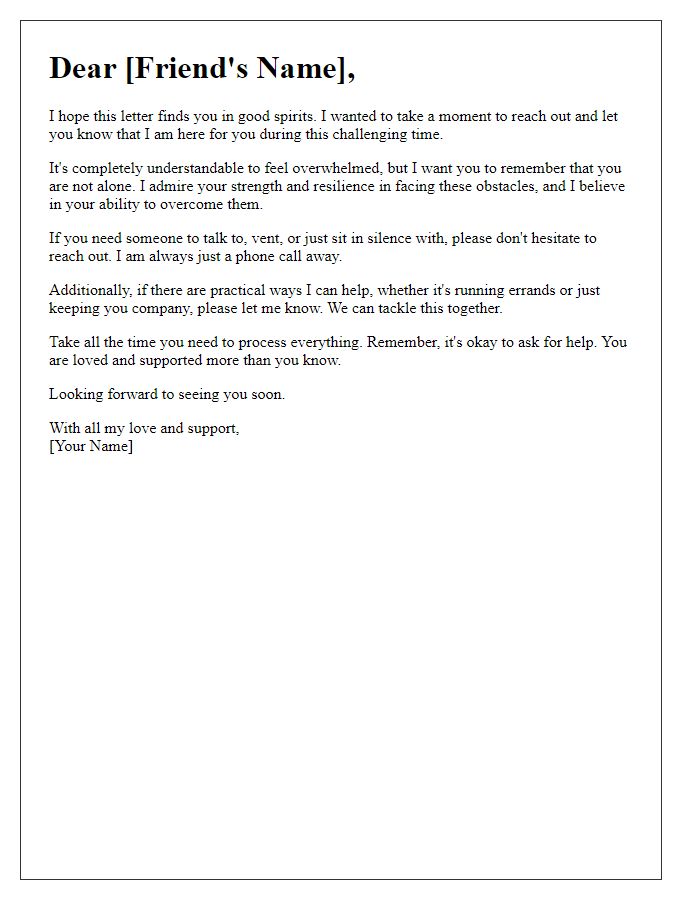 Letter template of support for a friend facing challenges.