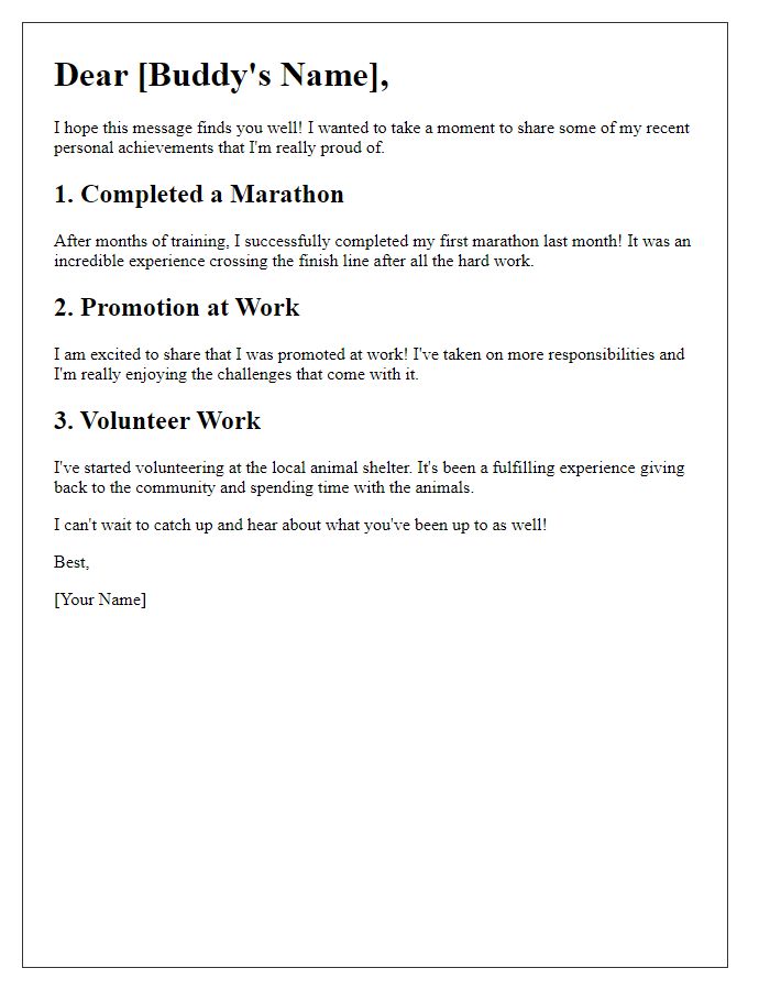 Letter template of personal achievements to share with a buddy