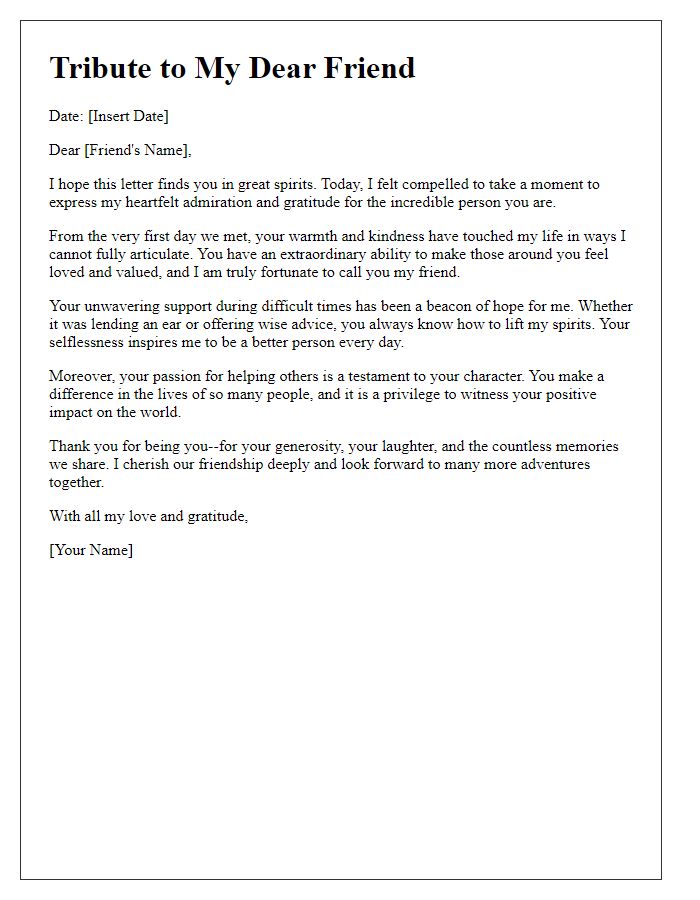 Letter template of tribute to a friend who makes a difference