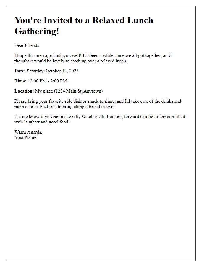 Letter template of a relaxed lunch gathering for friends.