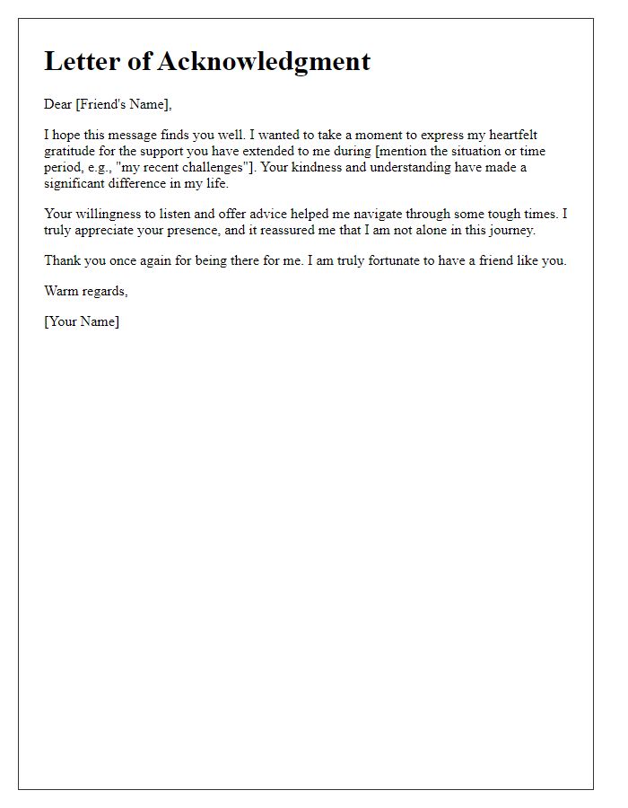 Letter template of acknowledgment for your friends support.