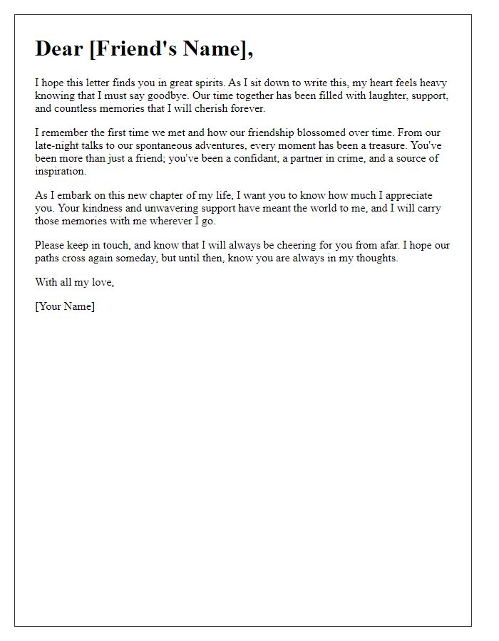 Letter template of a heartfelt goodbye letter to an old friend