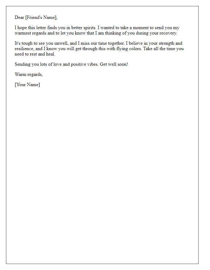 Letter template of warm regards and get-well-soon wishes for a friend