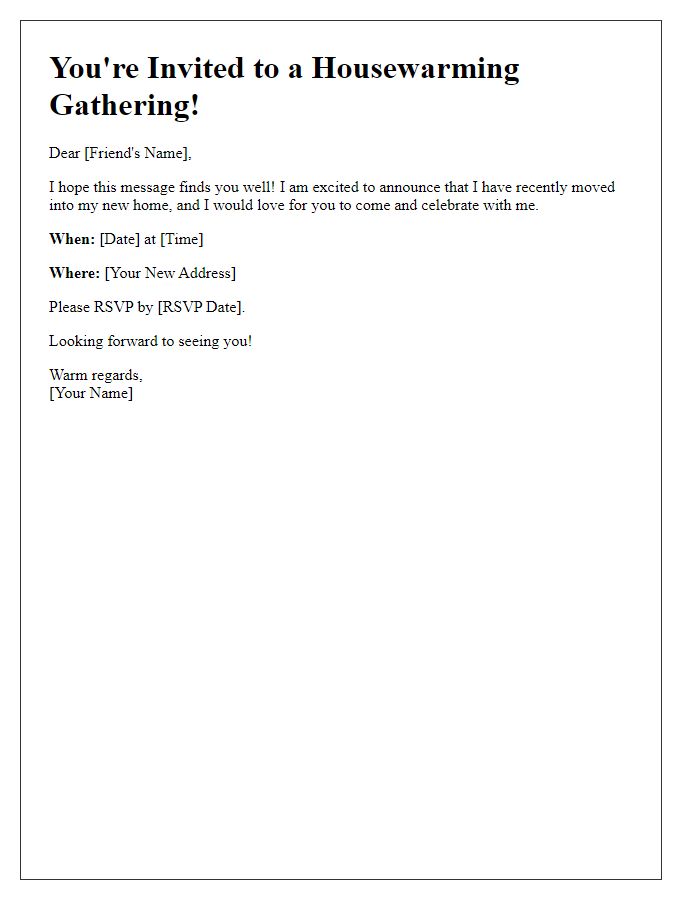 Letter template of a formal invitation for a friends housewarming gathering