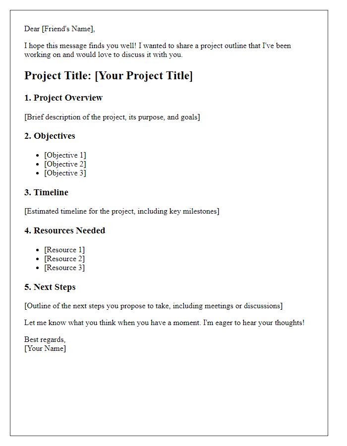 Letter template of project outline to discuss with a friend