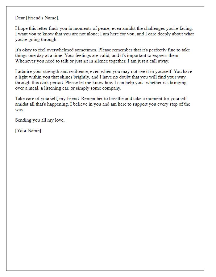 Letter template of a comforting letter to a friend going through tough times.