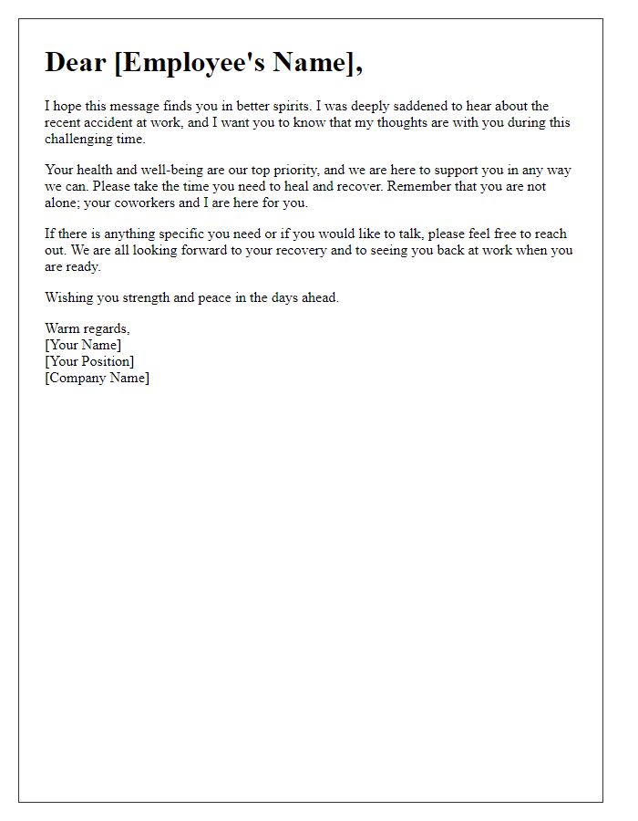 Letter template of healing thoughts following a workplace accident