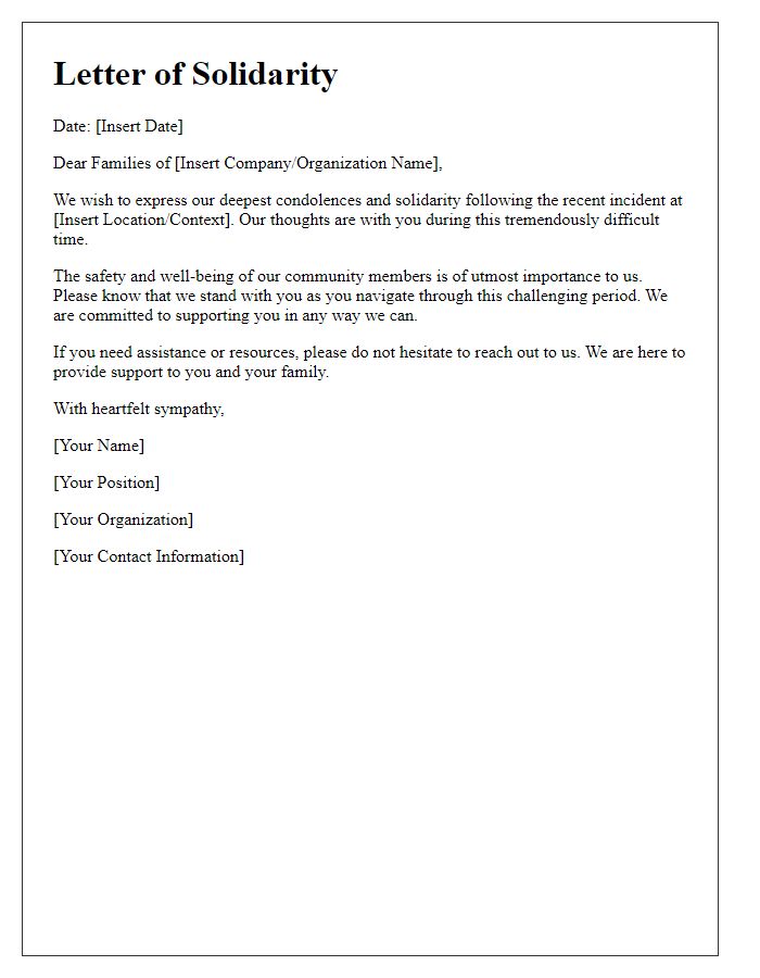 Letter template of solidarity with families after a workplace incident