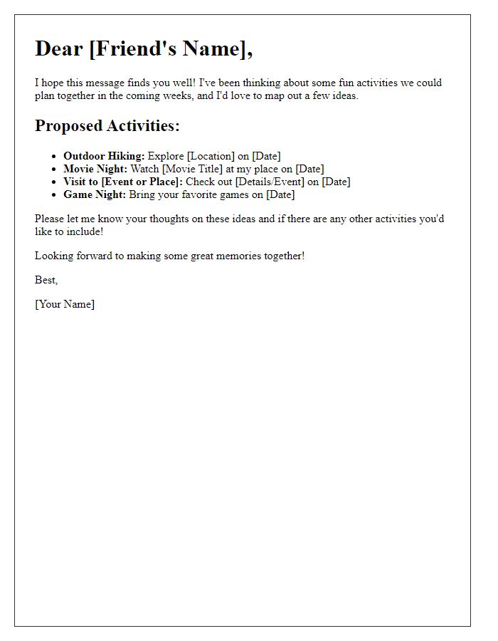 Letter template of mapping out future activities with a friend