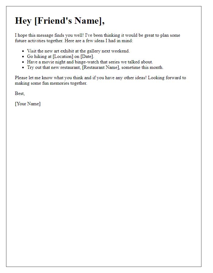 Letter template of planning future activities together with a friend