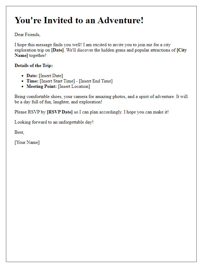 Letter template of a city exploration trip invitation for friends