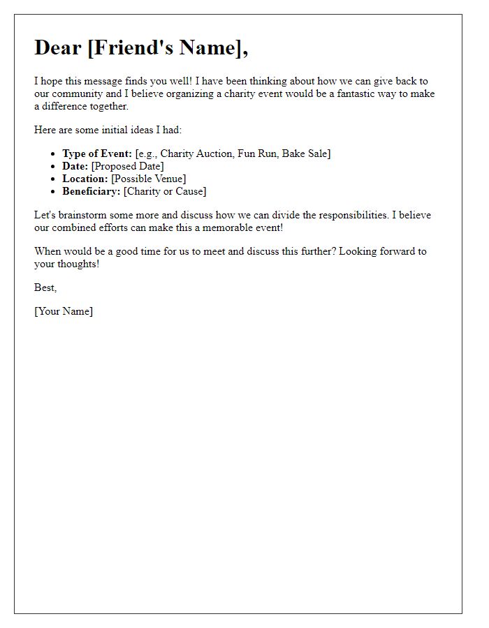 Letter template of organizing a charity event with a friend.