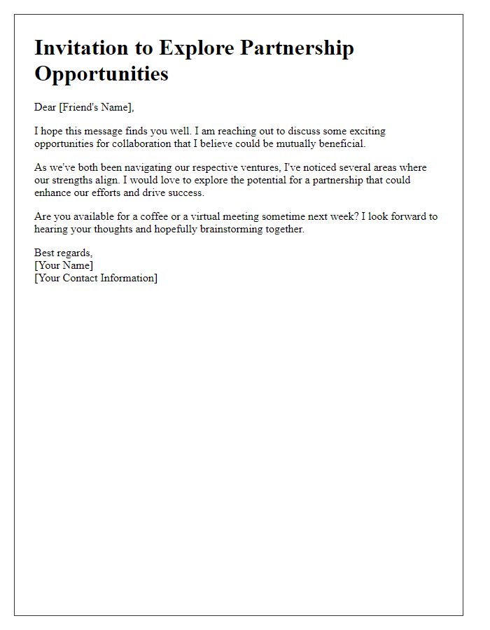 Letter template of invitation to explore partnership opportunities with a friend