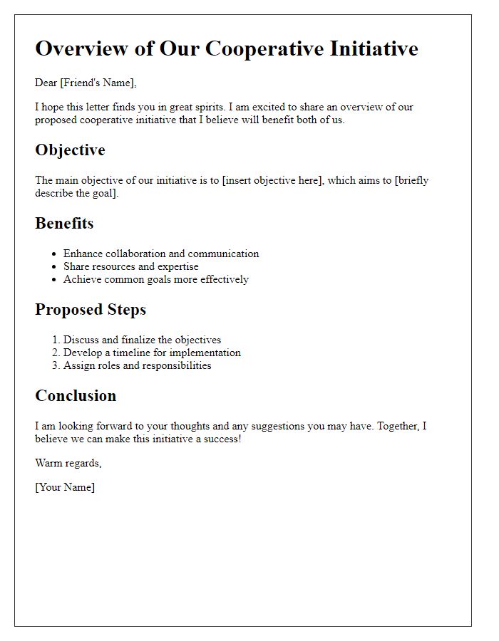 Letter template of overview for a cooperative initiative with a friend