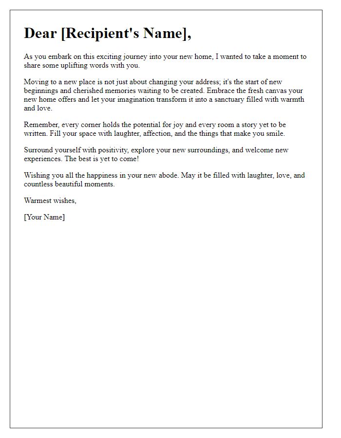 Letter template of uplifting words as you move into your new home.