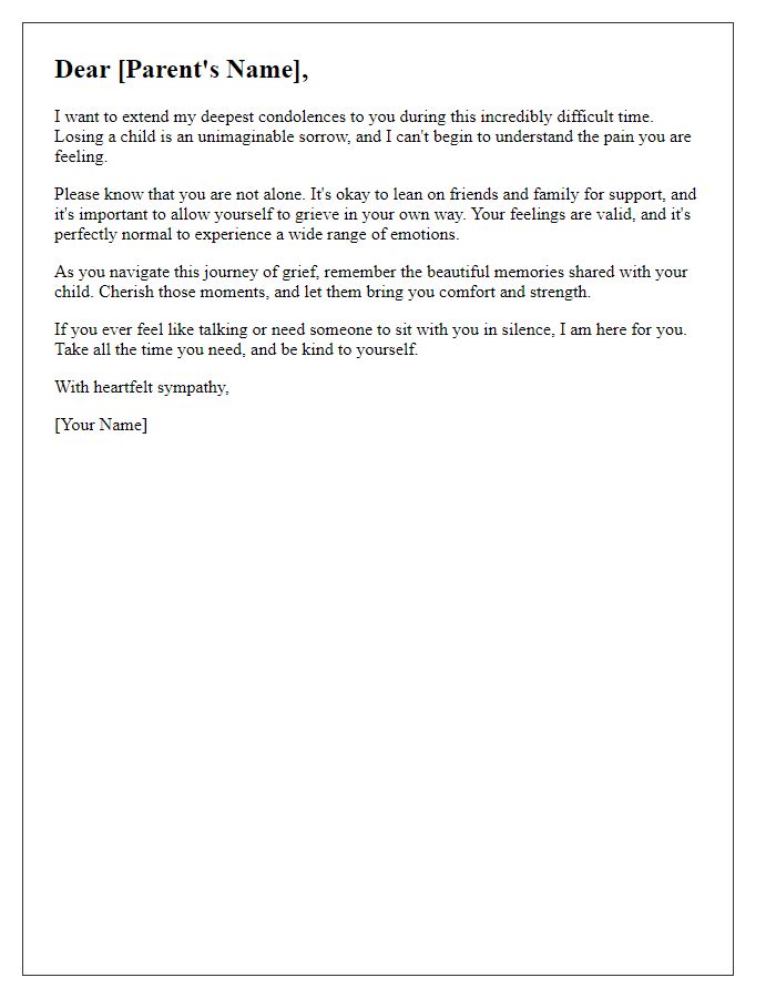 Letter template of comfort for parents facing grief