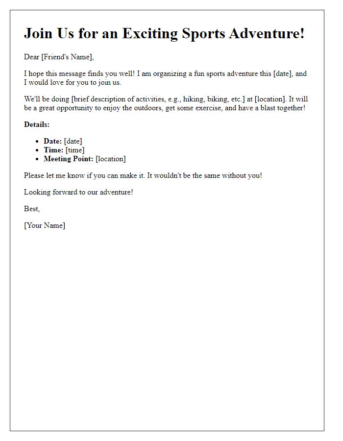 Letter template of friendly invitation to join us in a sports adventure