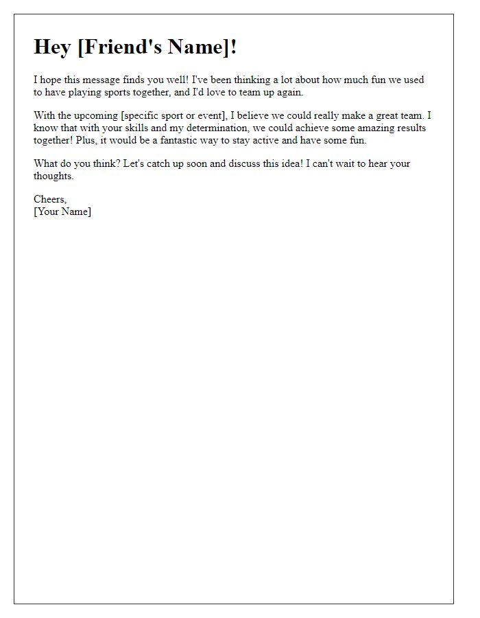 Letter template of motivative ask to a friend for teaming up in sports