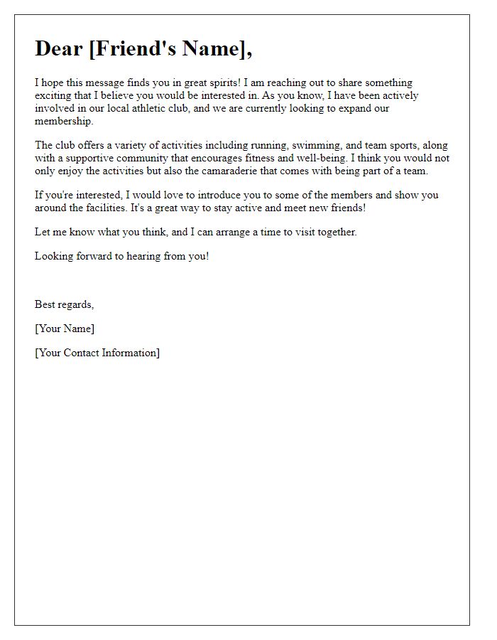 Letter template of proposal to a friend for joining our athletic club