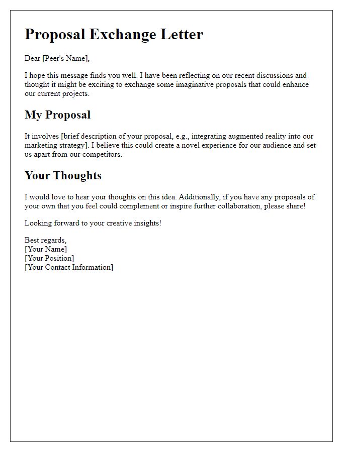 Letter template of exchanging imaginative proposals with a peer